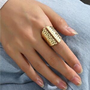Gold textured cuff ring - adjustable, wide band